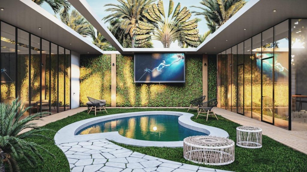 Voorbeeld van een verticale tuin creëert op een muur met groene klimplanten in beperkte ruimtes